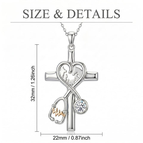 14K Gold Plated  Birthstone Stethoscope Cross Necklace Graduation Gifts for Women RN
