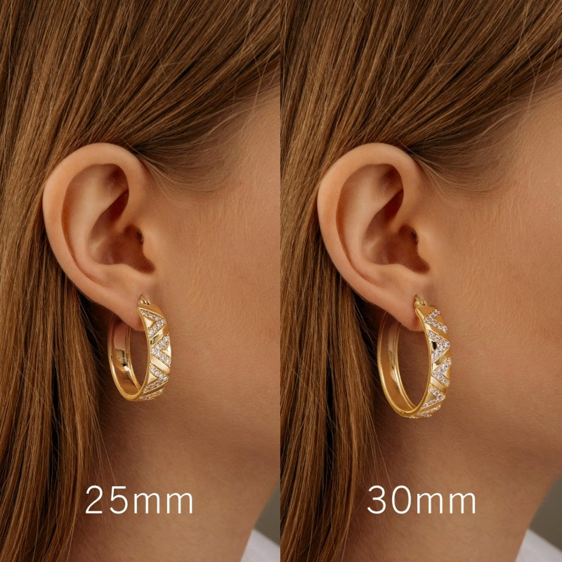 14K Gold Plated V-Shaped Cubic Zirconia Hoop Earrings for Women