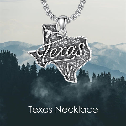 Sterling Silver Texas State Map Flag Pendant Necklace for Men
