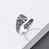 Sterling Silver Dragonfly Jesus Fish Adjustable Spoon Ring for Women