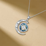 Sterling Silver Crystal Compass Pendant Necklace With Engraved