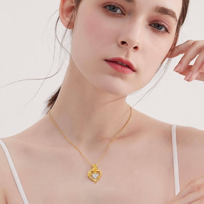 10K 14K 18K Gold Heart Rose Necklace I Love You Forever Heart Jewelry