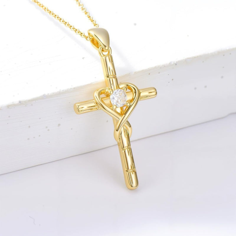 14K Gold Plated Cross Pendant Necklace for Women
