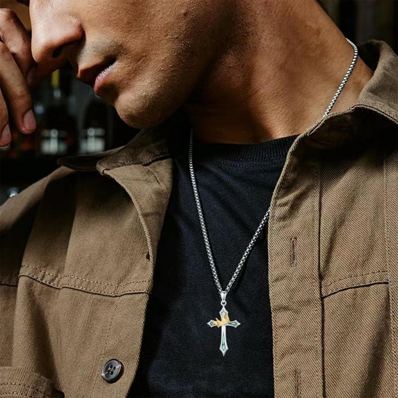 Sterling Silver Cross with Crown Pendant Necklace Religion Jewelry for Birthday Anniversary Day Christmas