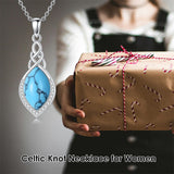 Sterling Silver Teardrop Moonstone Turquoise White Opal  Celtic Knot Pendant Necklace for Women