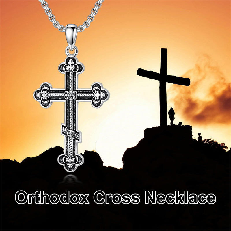Sterling Silver Orthodox Cross Pendant Necklace Religious Gift