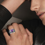 Sterling Silver Personalized Engraved Birthstone Pattern Class Ring
