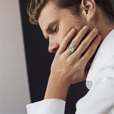 Sterling Silver Square Sapphire with Opal Gemstone Wedding Ring for Men
