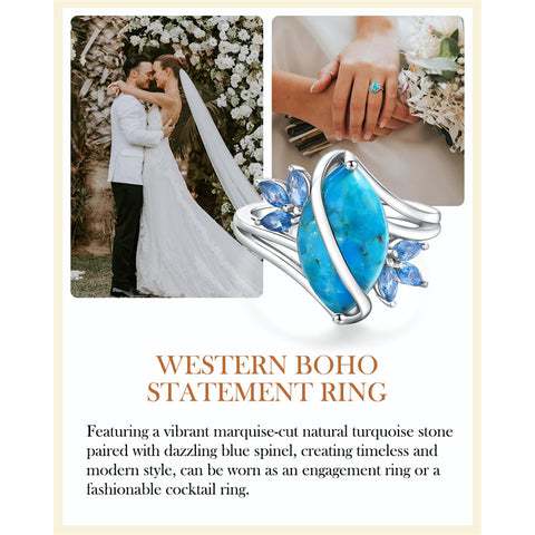 Sterling Silver Turquoise Malachite Engagement Ring for Women Western Jewelry