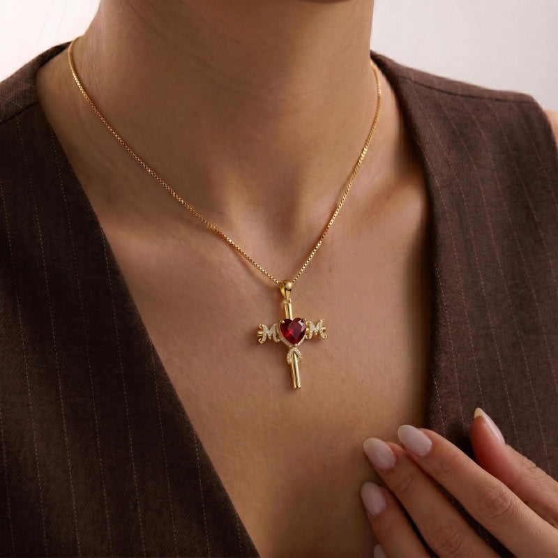 14K Gold Plated  Birthstone Cross Necklace  Pendant Necklace Mother's Day Birthday Gifts for Women