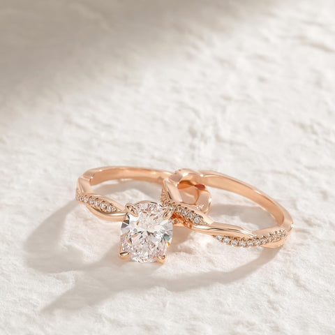14K Gold Plated 3CT Oval Cut Twisting Infinity Pave Engagement Bridal Ring Sets  for Women