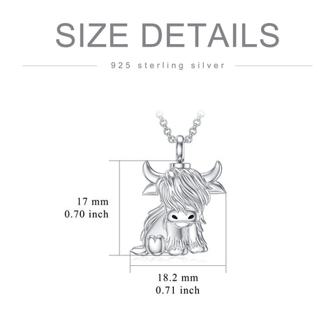 Sterling Silver Highland Cow Urn Necklace for Ashes