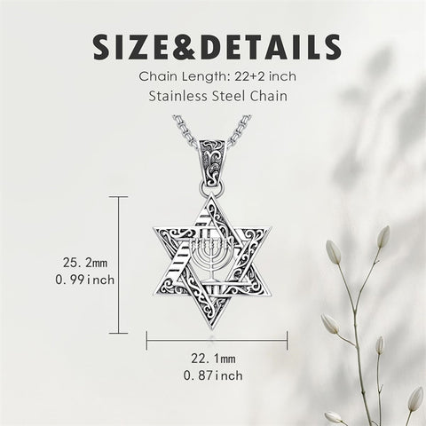 Sterling Silver Star of David Chai Cross Evil Eye Lion of Judah Menorah Tree of Life Protection Pendant Necklace