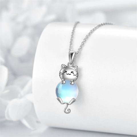 Cow/Cat Necklace Sterling Silver Moonstone Pendant Jewelry Gift for Women Girls
