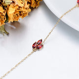 9k 14k Gold Garnet Leaf Red Bracelet