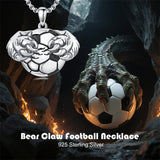 Sterling Silver Bear Claw Basketball Baseball Football Sports Pendant Necklace for Men