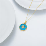 14K Gold Compass Necklace for Women with Turquoise, Graduation Gifts for Daughter Girlfriend Her 16+2 inch