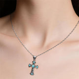 Sterling Silver Turquoise Vintage Cross Pendant Necklace