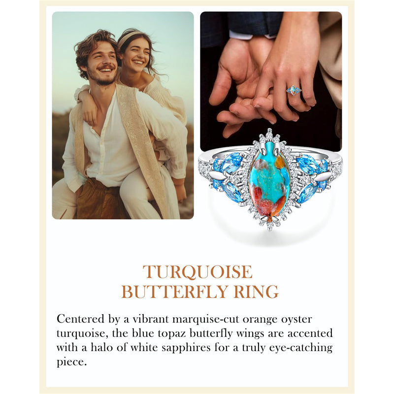 Sterling Silver Cushion Marquise Pear Round Oval Cut Turquoise Engagement Ring for Women