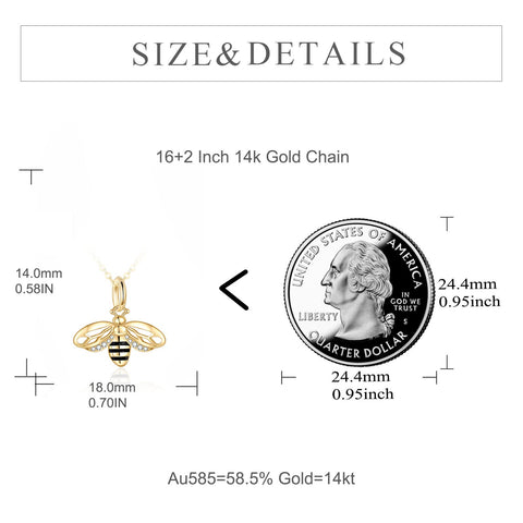 14K Yellow Gold Honey Bee Pendant Necklace