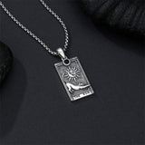 Sterling Silver Obsidian Lover Justice Cat Sun Moon Tarot Card Pendant Necklace