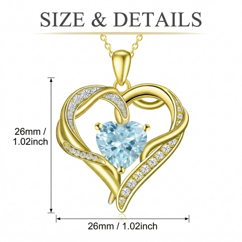 14K Gold  Plated 12 Months Birthstone Forever Love Heart Necklace Birthday Anniversary Wedding Gift