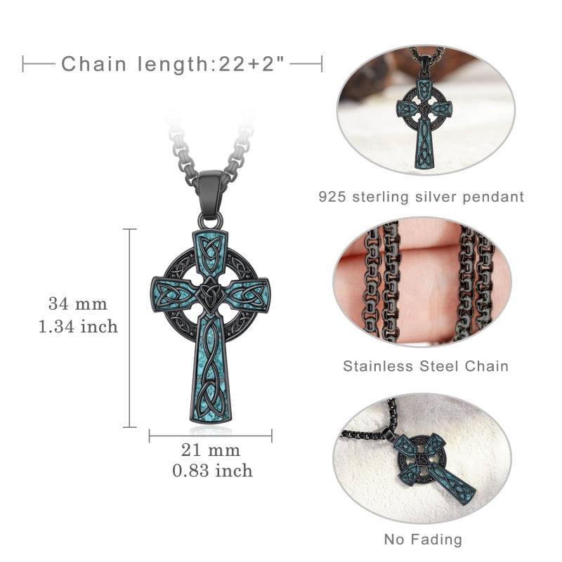 14K Gold Plated Turquoise Malachite Abalone Shell Cross Pendant Necklace for Men