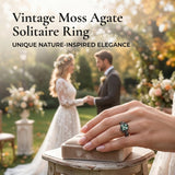 Sterling Silver 10K 14K 18K Gold 1-4CT Moss Agate Engagement Ring Promise Ring