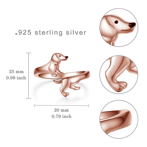 Sterling Silver  Dachshund Dog Adjustable Ring Gifts for Women Dog Lovers