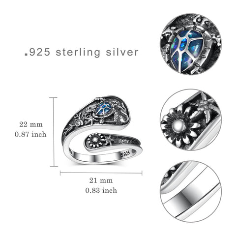 Sterling Silver Adjustable Dragon Moth Octopus Shark Stingray Sea Turtle Spoon Ring