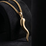 14K Gold  Plated Italian Horn Cornicello Pendant Necklace Lucky Talisman  Amulet Jewelry