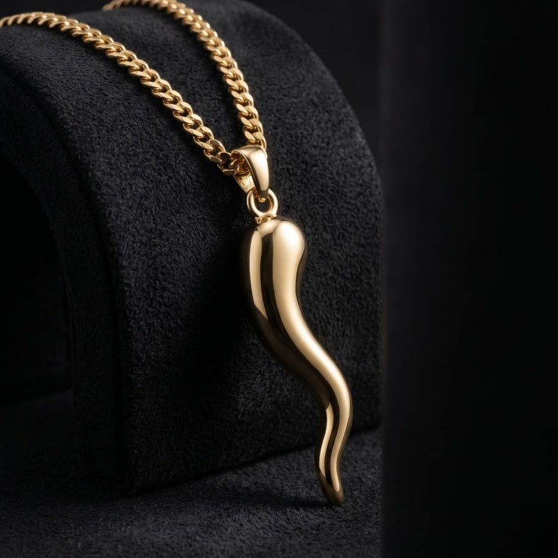 14K Gold  Plated Italian Horn Cornicello Pendant Necklace Lucky Talisman  Amulet Jewelry