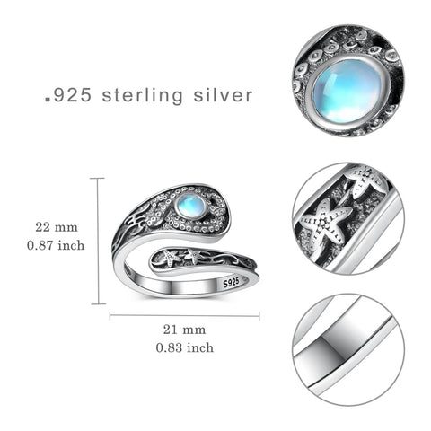 Sterling Silver Adjustable Dragon Moth Octopus Shark Stingray Sea Turtle Spoon Ring