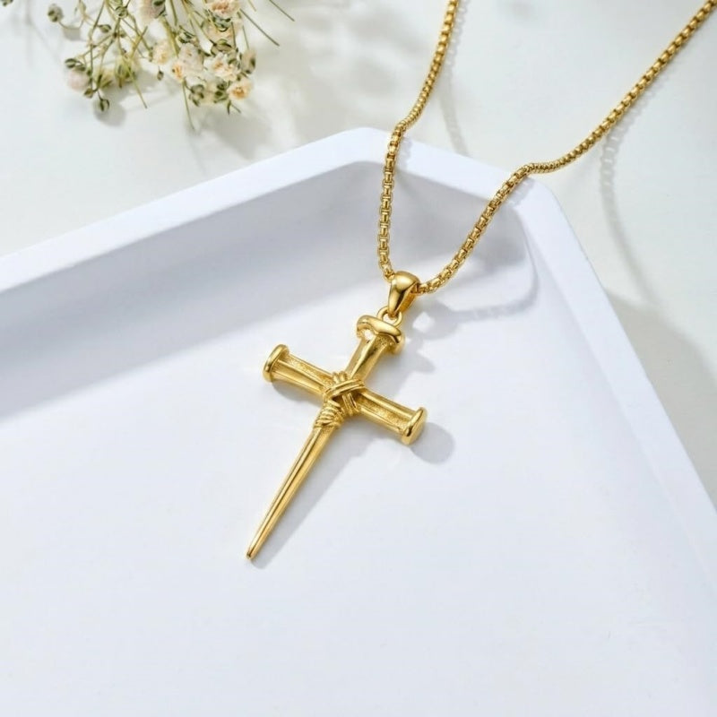 14K Gold Plated Cross Pendant Necklace for Men Religious Jewelry Christian Gift