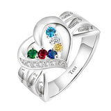10K 14K 18K Gold Personalized 1-6 Stones Engraved Heart Mother Ring for Mother's Day