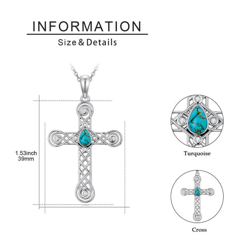 14K Gold Plated Turquoise Cross Pendant Necklace Western Jewelry for Women