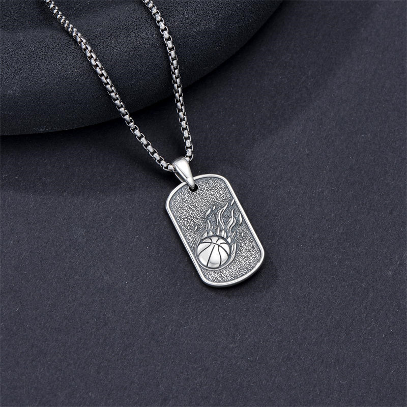Sterling Silver Dog Tag Baseball Basketball Softball Soccer Pendant Necklace for Men