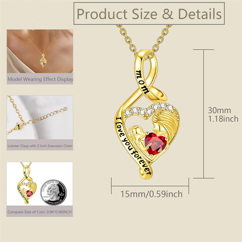 10K 14K 18K Yellow Gold 12 Months Birthstone  Infinity Mother Daughter Pendant Necklace
