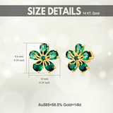 14K Solid Gold Flower Emerald Stud Earrings with Push Backs, Real Gold Created Emerald Earrings Elegant Jewelry Gift for Her