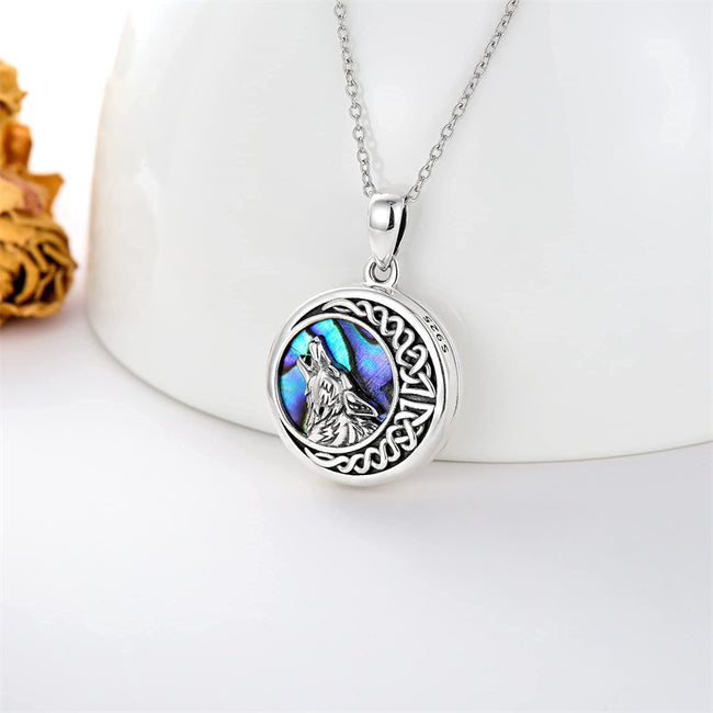 Wolf Gifts 925 Sterling Silver Celtic Moon Wolf Pendant Necklace for Women Men, Wolf Locket Necklace Birthday Jewelry for Girls