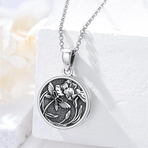 Sterling Silver Dragonfly Photo Locket Necklace