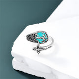 Sterling Silver Vintage Moonstone Turquoise Moss Agate Opal Tree of Life Spoon Rings
