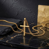 Cross Pendant Necklace for Men 14K Gold Plated Minimalist Christian Jewelry Religious Gift