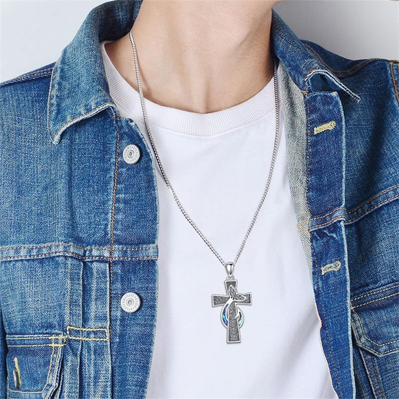 Sterling Silver Wooden Cross Pendant Necklace