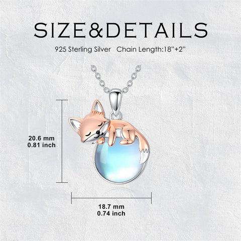 Sterling Silver Moonstone Fox Dolphin Axolotl Teddy Bear Hippo Raccoon Pendant Necklace for Women