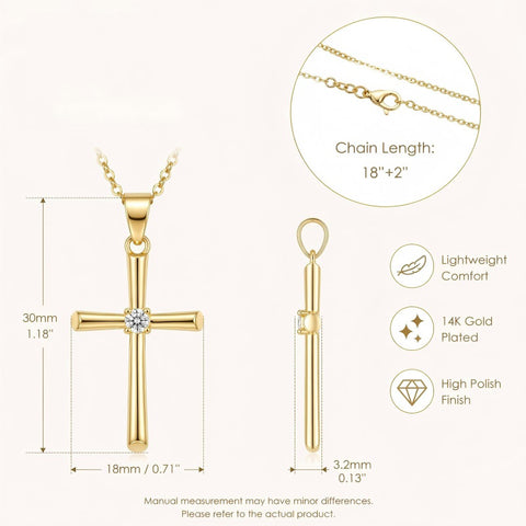 Minimalist Cross Pendant Necklace 14K Gold Plated for Women Faith Jewelry Religious Gifts