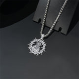 Sterling Silver Crown of Thorns Jesus St Benedict St Michael Pendant Necklace
