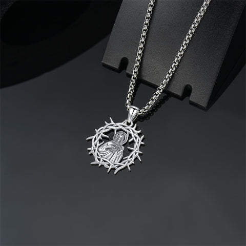 Sterling Silver Crown of Thorns Jesus St Benedict St Michael Pendant Necklace