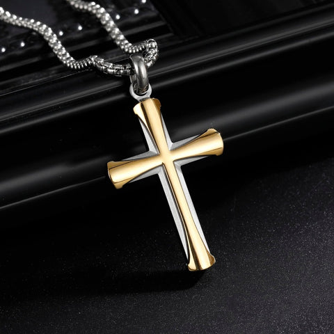 14K Gold Plated Cross Necklace for Men with Adjustable Chain Jewelry Gift for Him