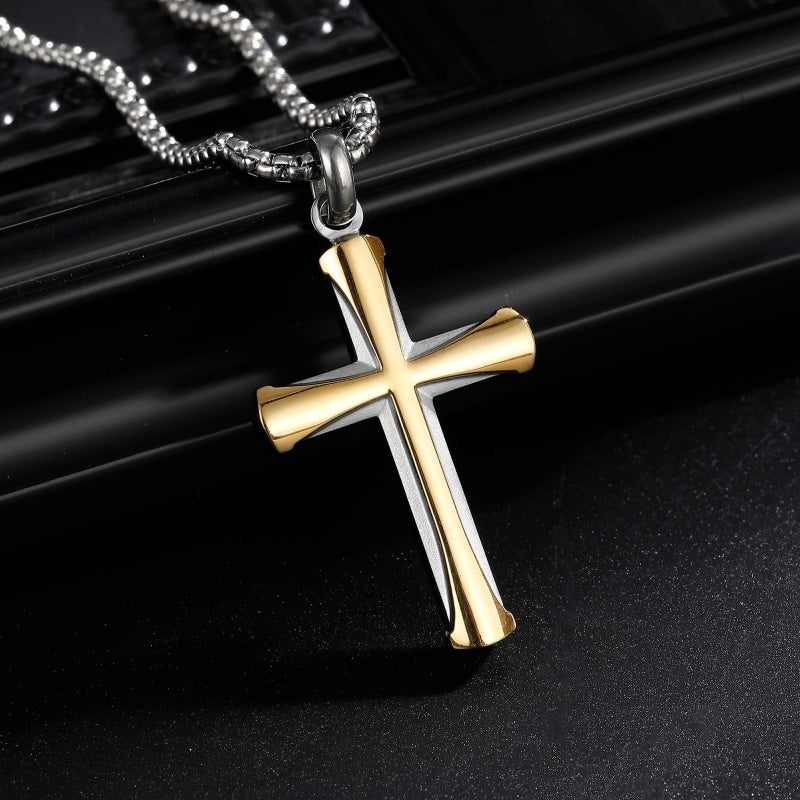 14K Gold Plated Cross Necklace for Men with Adjustable Chain Jewelry Gift for Him